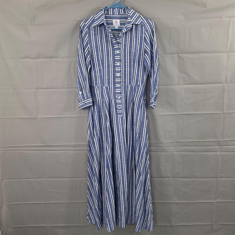 Gul Hurgel Dress Small Striped Shirt Maxi Blue Cotton Linen Resort Boho Summer